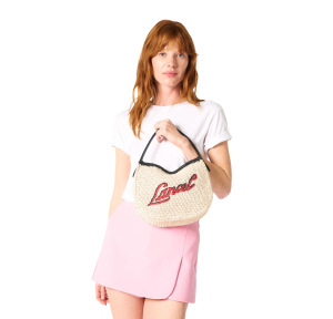 Sac hobo S Lancel Summer Mania raphia et cuir A140008ATU Naturel / Noir porté