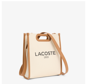 Petit sac porté tote bag Lacoste Héritage Canvas NF5232TD K02 de couleur Natural Tan Vue de profil.