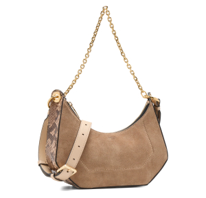 Sac zippé Lancel M double porté Croisette de Lancel A13989 J5, couleur CAPPUCCINO, vue de profil porté épaule