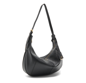 Sac hobo Lancel zippé L effet grainé Victoire A13994 10, couleur Noir, vue de profil