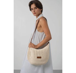 Sac bandoulière Lancaster Tressé coton 518-069-CAMEL, porté mannequin