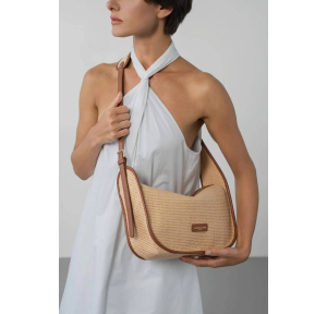 Sac bandoulière Lancaster Mini Osier 518-074-COG, couleur Cognac, porté mannequin