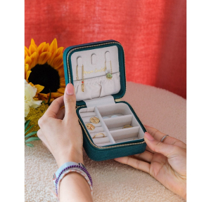 Boîte à bijoux Maison Scarlett Corinne velours côtelé CORIN2-CTVR Vert intérieur