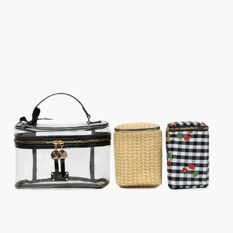 Vanity transparent Lollipops M Sweetie Q310520-1, couleur Noir, vue de face avec trousses Vanity transparent Lollipops M Sweetie Q310520-1, couleur Noir, vue de face avec trousses