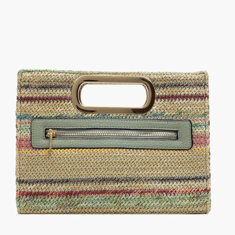 Petit sac à main Lollipops en paille tressée Sartene S310033-3, couleur Vert, vue de dos Petit sac à main Lollipops en paille tressée Sartene S310033-3, couleur Vert, vue de dos