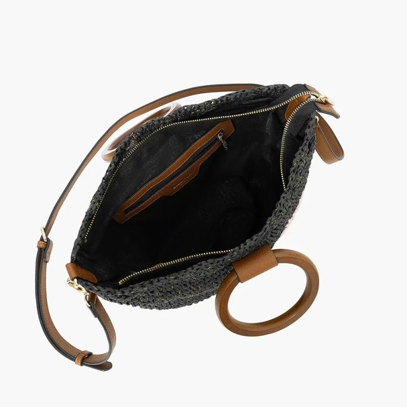 Sac panier Lollipops en paille Sybile S310313 2 couleur Noir, ouvert Sac panier Lollipops en paille Sybile S310313 2 couleur Noir, ouvert