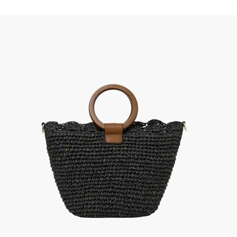 Sac panier Lollipops en paille Sybile S310313 2 couleur Noir, vue de dos Sac panier Lollipops en paille Sybile S310313 2 couleur Noir, vue de dos