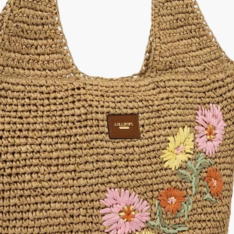 Sac hobo Lollipops en paille papier Sybile S310316 1 couleur Beige, vue de près Sac hobo Lollipops en paille papier Sybile S310316 1 couleur Beige, vue de près