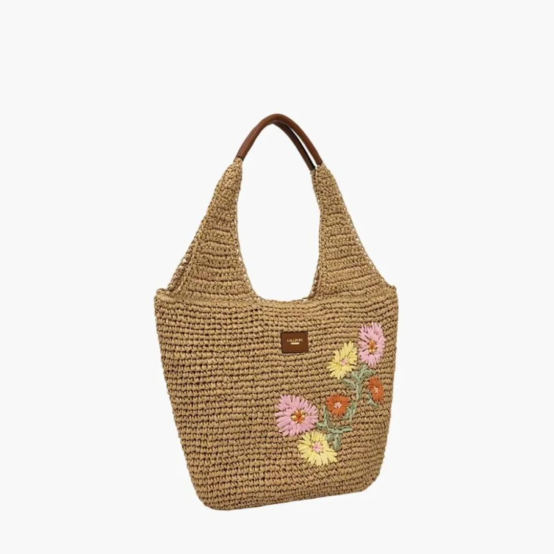 Sac hobo Lollipops en paille papier Sybile S310316 1 couleur Beige, vue de profil Sac hobo Lollipops en paille papier Sybile S310316 1 couleur Beige, vue de profil