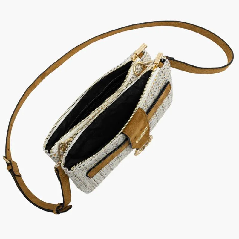 Sac bandoulière Lollipops tressé M Shai S310043-2, couleur Camel, ouvert Sac bandoulière Lollipops tressé M Shai S310043-2, couleur Camel, ouvert