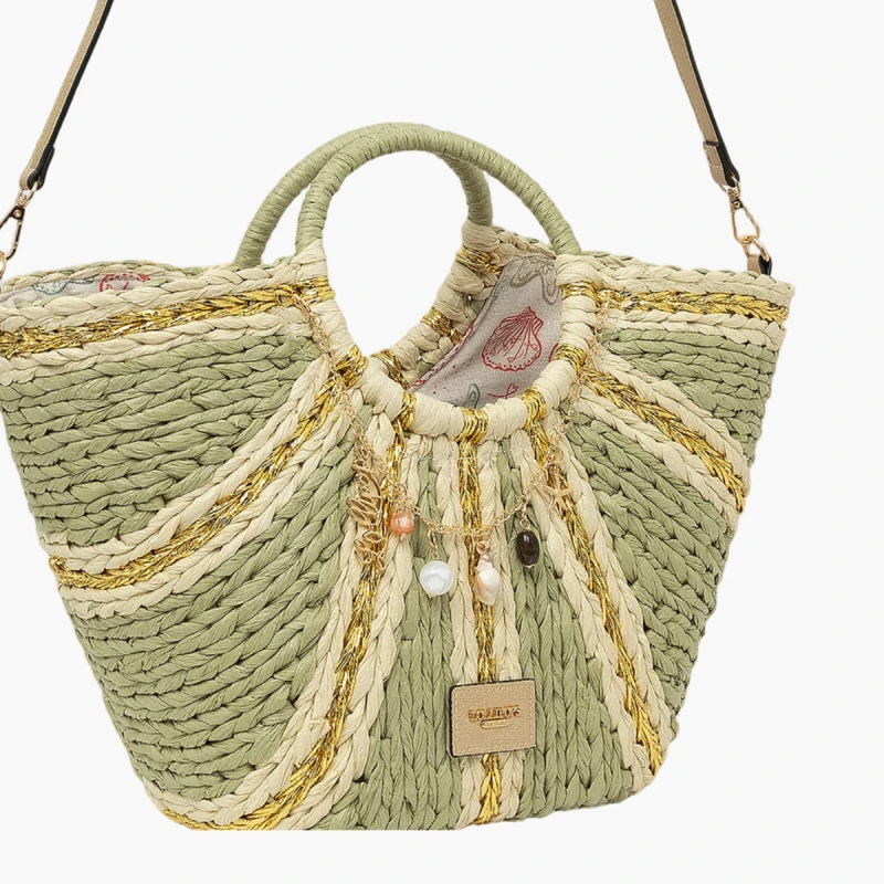 Grand sac panier lollipops ,Sotta S310425-3 couleur kaki vue de profil . Grand sac panier lollipops ,Sotta S310425-3 couleur kaki vue de profil .