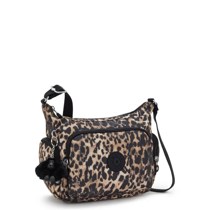 Grand sac bandoulière Kipling avec porte-clés Gabb S KPKI66076JP1, couleur Léopard sauvage, vue de profil gauche Grand sac bandoulière Kipling avec porte-clés Gabb S KPKI66076JP1, couleur Léopard sauvage, vue de profil gauche