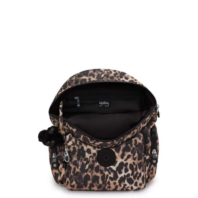Petit sac à dos Kipling avec bretelles ajustables City Zip S KPKI63456JP1, couleur Léopard sauvage, ouvert Petit sac à dos Kipling avec bretelles ajustables City Zip S KPKI63456JP1, couleur Léopard sauvage, ouvert