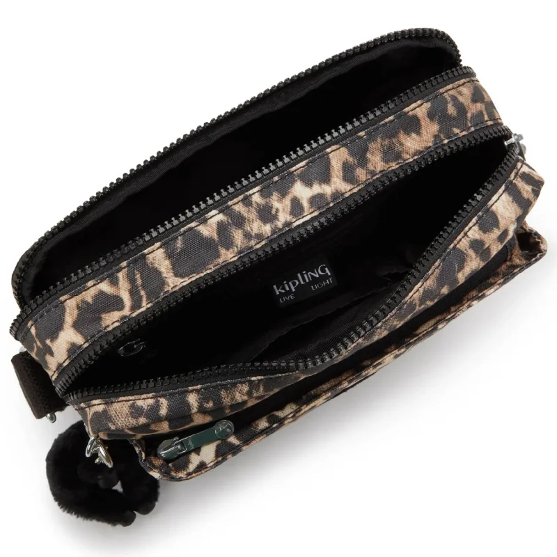 Sac bandoulière Kipling M avec Sangle Réglable Abanu KPKI62376JP1, couleur Léopard sauvage, ouvert Sac bandoulière Kipling M avec Sangle Réglable Abanu KPKI62376JP1, couleur Léopard sauvage, ouvert
