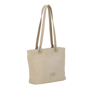 Grand Sac Cabas Toula Toile Beige Mocca Vue de côté