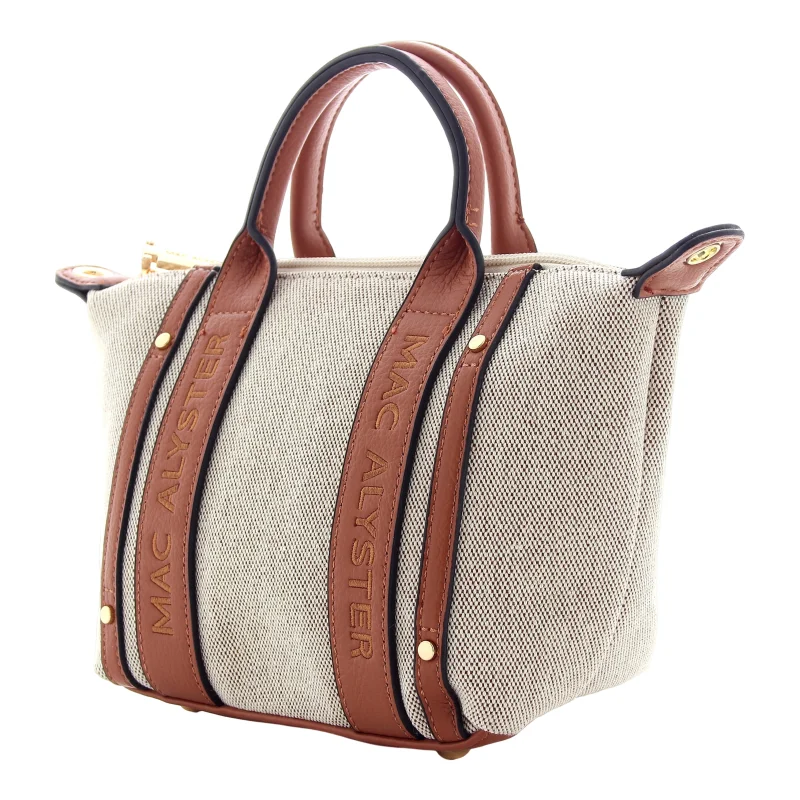 Mini sac xs synthétique façon lin AD-103-LIN-COG Cognac Mac Alyster Vue de côté Mini sac xs synthétique façon lin AD-103-LIN-COG Cognac Mac Alyster Vue de côté