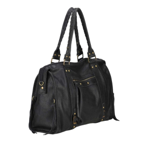 Sac à main en cuir vieilli noir Noir Mocca Vue de côté