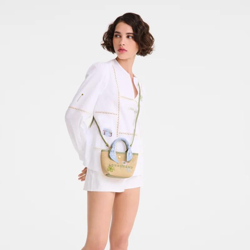 Panier XS Le Pliage Collection Amande Longchamp Vue porté Panier XS Le Pliage Collection Amande Longchamp Vue porté
