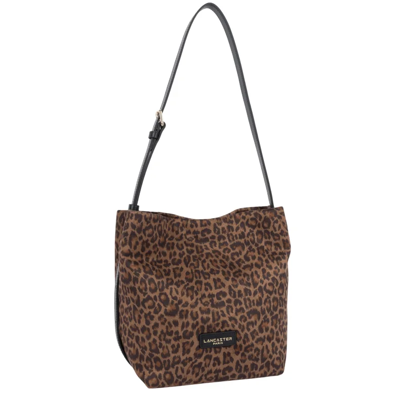 Sac seau Jungle Marron léopard Lancaster Vue de côté Sac seau Jungle Marron léopard Lancaster Vue de côté