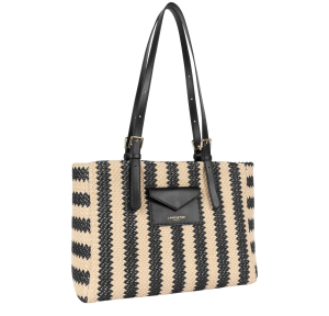 Sac cabas épaule Mini Osier Noir Rayures Lancaster Vue de profil