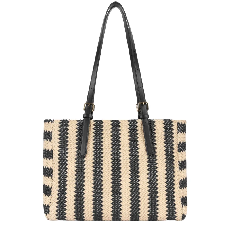 Sac cabas épaule Mini Osier Noir Rayures Lancaster Vue de dos Sac cabas épaule Mini Osier Noir Rayures Lancaster Vue de dos