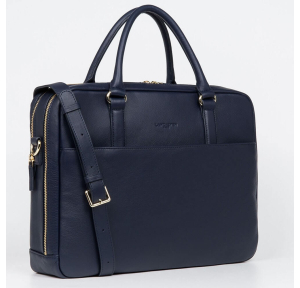 Sac cartable Lancaster Mademoiselle Business 573-75-BLEUFONC Bleu foncé vue de côté avec bandoulière