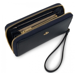 Portefeuille zippé Lancaster City Philos 123-19 Bleu foncé ouvert