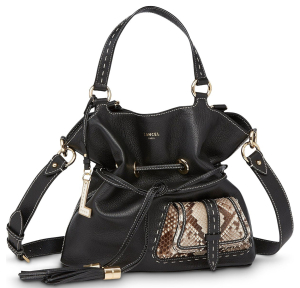 Sac seau cuir grainé et python Lancel Premier Flirt A105296KTU Noir / Roccia