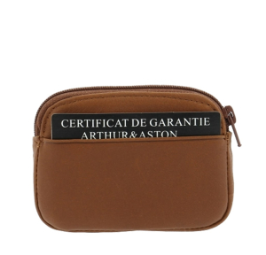 Porte-monnaie zippé en cuir Oscar 1978-154-B Arthur Aston couleur cognac vue de derrière