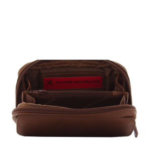 Pochette ceinture Arthur aston 1978-602B couleur cognac vue de l'intérieur.