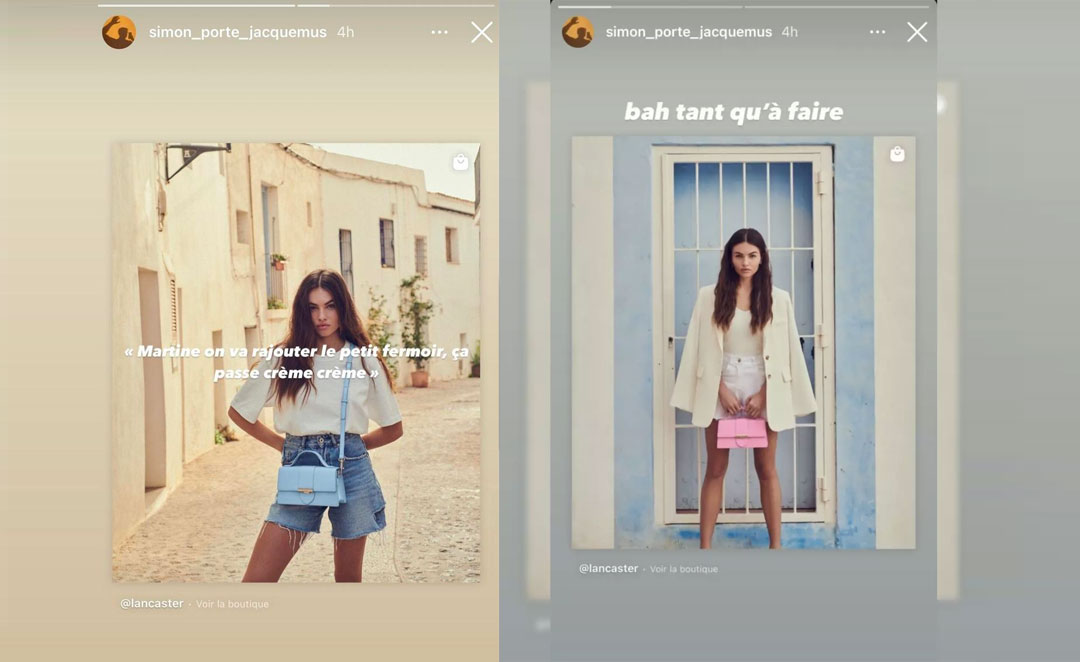 Stories de Simon Porte Jacquemus accusant Lancaster de plagiat