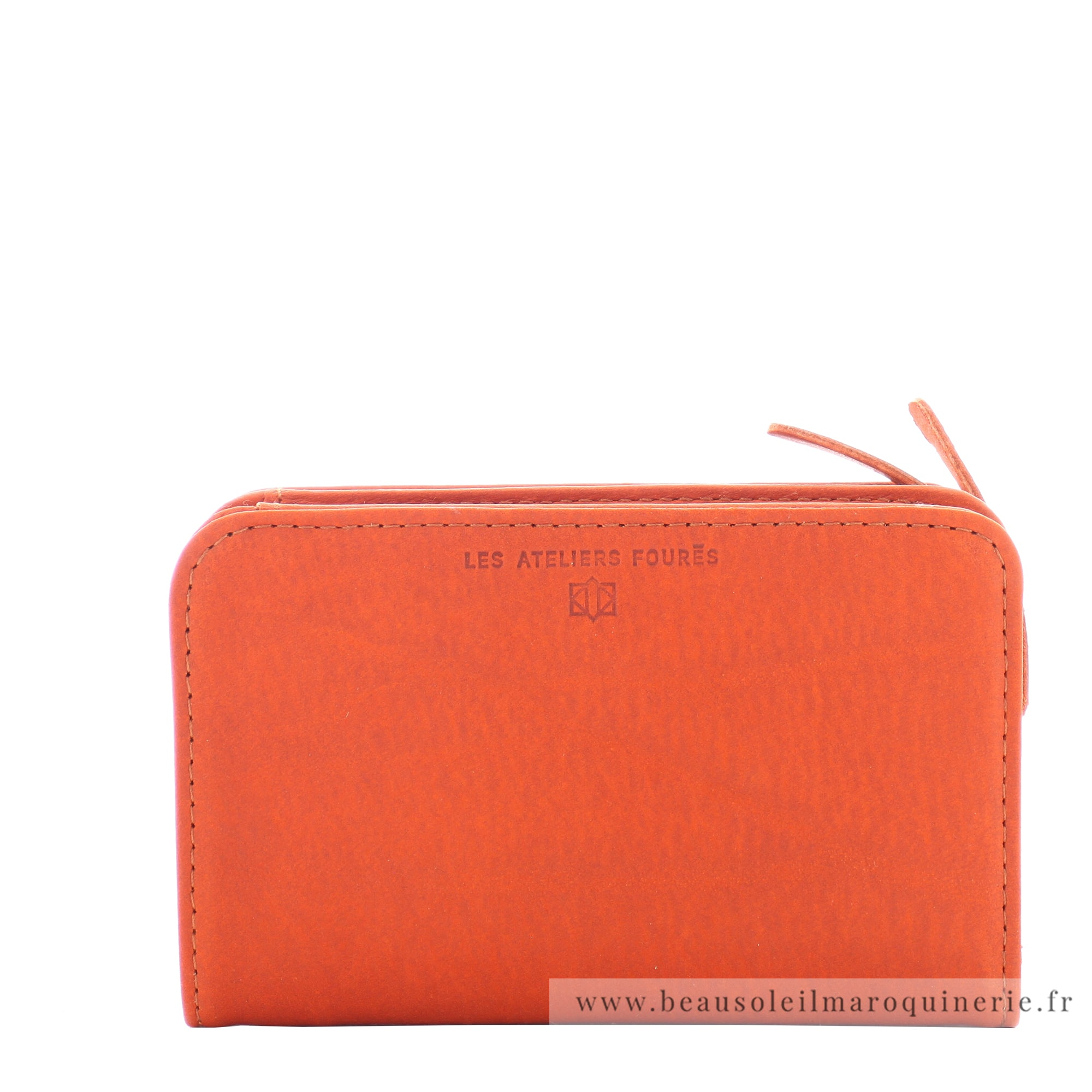 Portefeuille dos à dos taille M Les Ateliers Fourès B53ORA de couleur orange vue de face