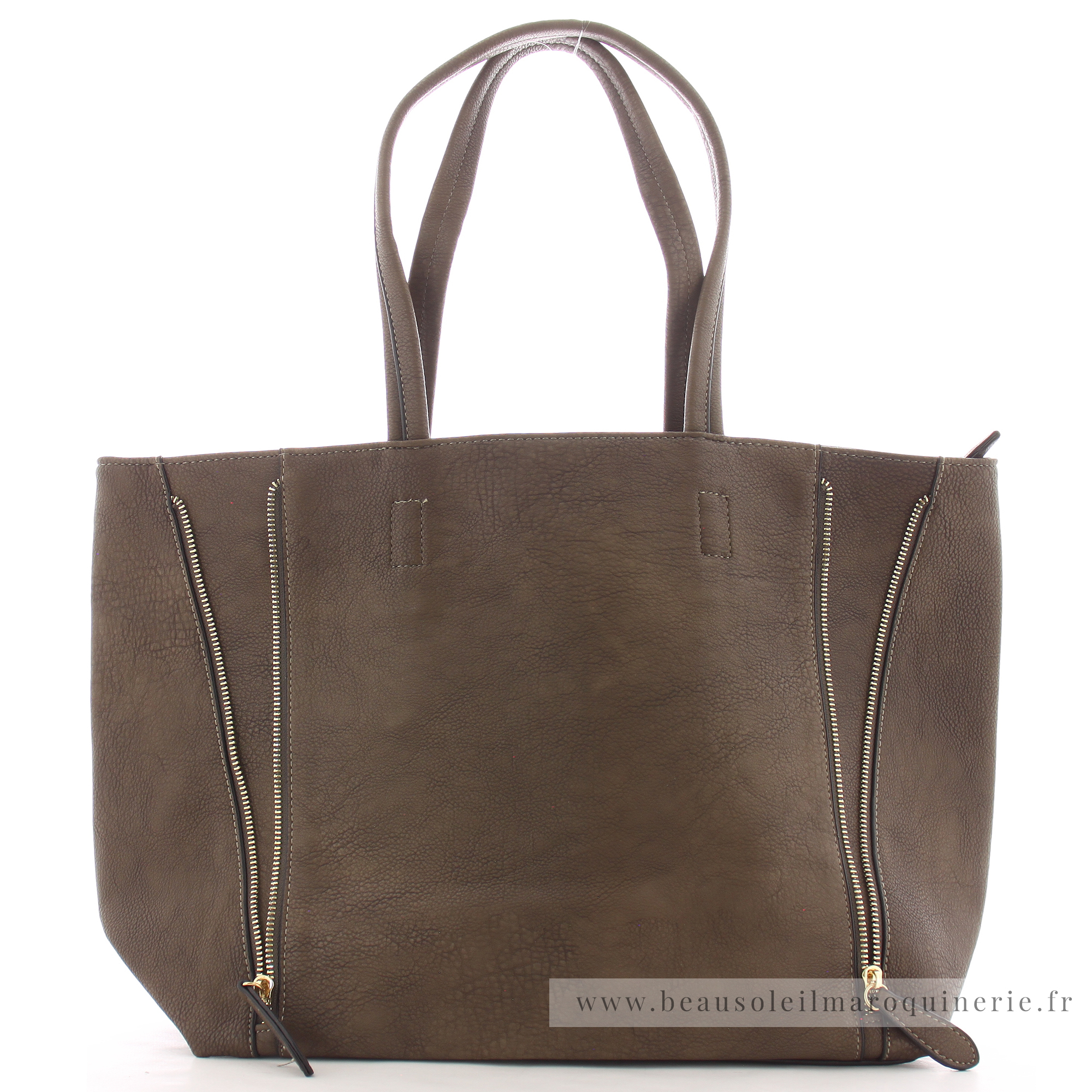 Grand sac shopping Fuchsia porté épaule Cara F1598-1TAU couleur taupe vue de face